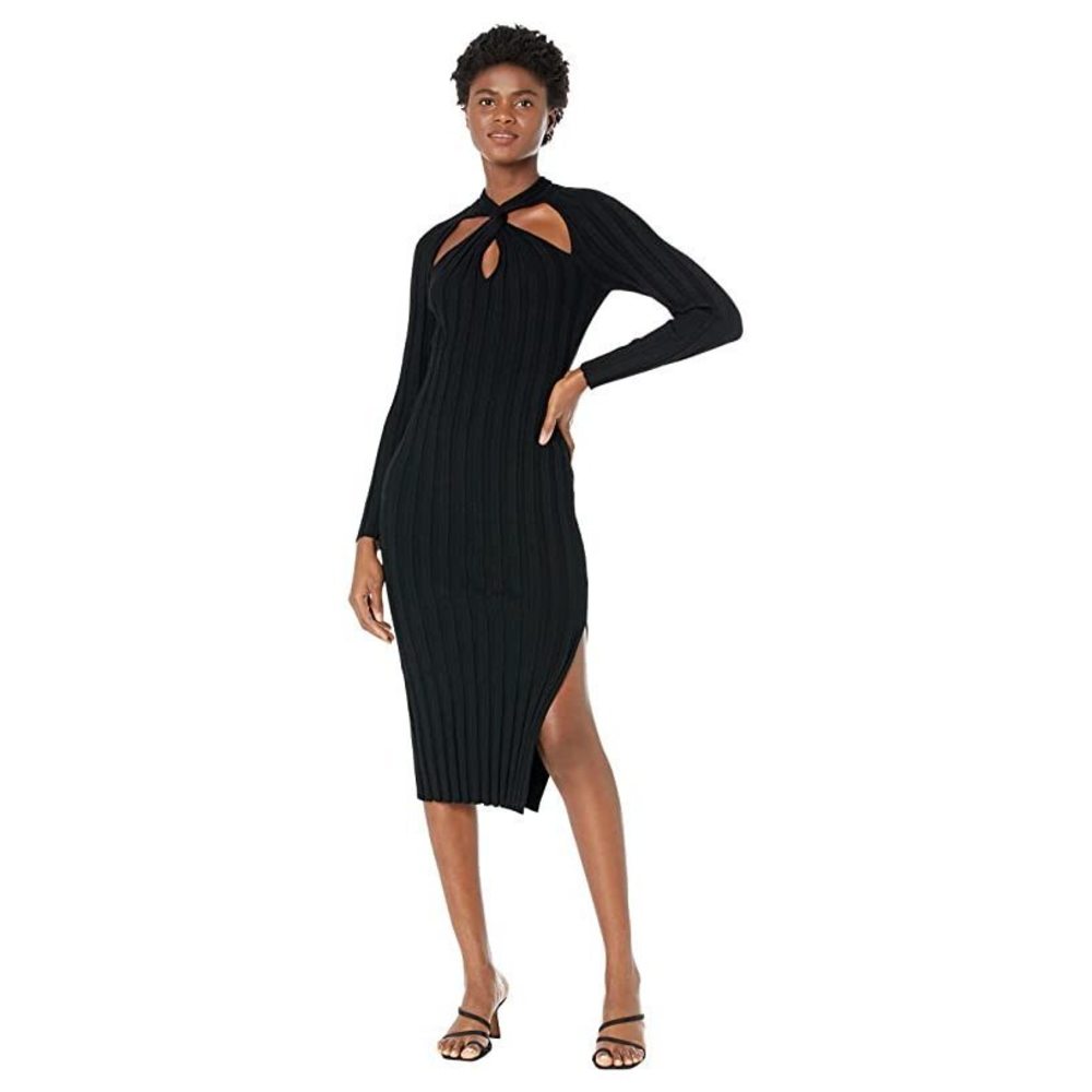 MILLY Women's Twist Front Raglan Sleeve Midi Dress, Black, MD